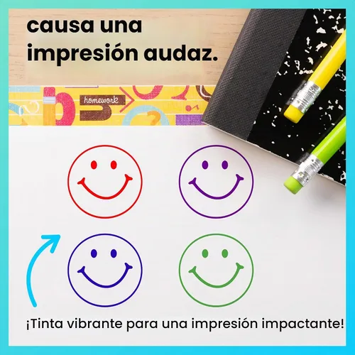 Vista 6 de ExcelMark Sello redondo para maestros, cara sonriente 1, con tinta azul Azul (Blue Ink)