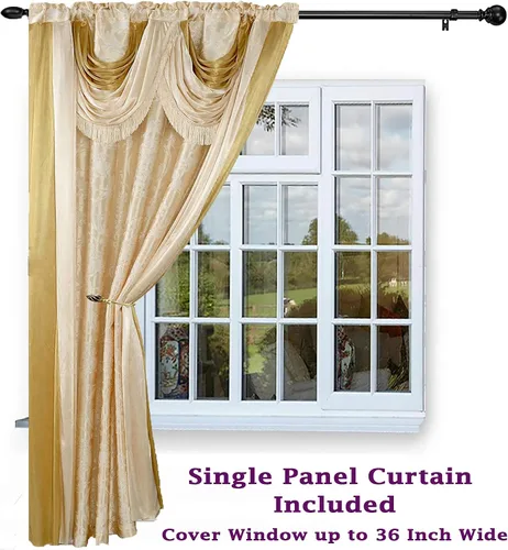 Vista 2 de V Bella - Panel de cortina jacquard de lujo con cenefa de cascada adjunta y bufanda, 54 x 84 pulgadas, color beige