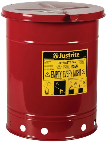 Vista 10 de Justrite Recipiente para desechos aceitosos de acero galvanizado de 10 galones, recipiente de seguridad metálico para trapos con aceite de 18 x 14