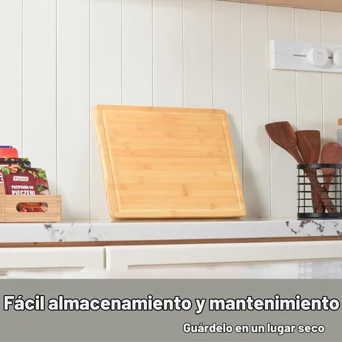 Vista 5 de Allsum Tablas de cortar de madera de bambú para cocina, bloque de carnicero extra grueso de 1 pulgada con ranuras para jugo y asas resistentes a
