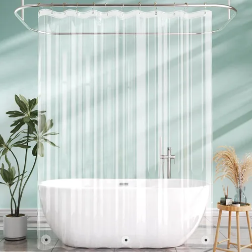 Vista 21 de AmazerBath Forro de cortina de ducha, 72x72 Forros de cortina de ducha beige, Forro de ducha de plástico ligero, Bonitas cortinas de ducha PEVA