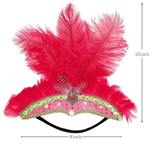 Vista 4 de Gionforsy Tocado de carnaval para mujer, tocado de plumas para mujer, accesorios de Mardi Gras de los años 20