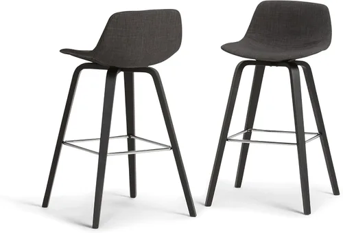 Vista 23 de SIMPLIHOME Randolph Taburetes de mostrador (juego de 2) taburetes de bar tapizados de madera curvada de 28 pulgadas de altura del asiento en tela