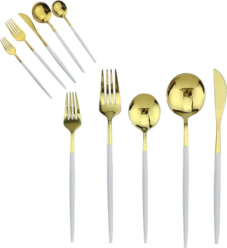 Vista 11 de Juego de cubiertos de 10 piezas – Utensilios de acero inoxidable 304 negro, tenedores, cucharas, cuchillos – Cubertería pulido espejo para 2