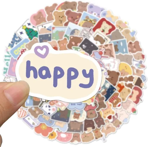 Vista 5 de ZJSXINDI Juego de 100 calcomanías pequeñas – Kawaii, cartulina decorativa para planificador, oso feliz