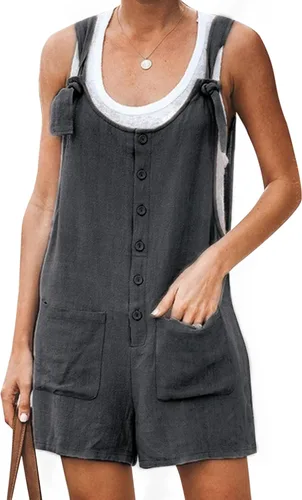 Vista 14 de Yeokou overol casual de verano de lino y algodón para mujer