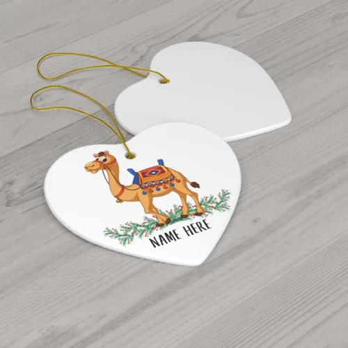 Vista 3 de Divertido nombre personalizado camellos regalo de dibujos animados regalos de texto personalizado 2024 adornos de árbol de Navidad corazón cerámica