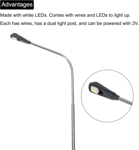 Vista 4 de MECCANIXITY Modelo ferroviario LED farol lámparas poste luces blancas 1/75 escala 5.9 in 5.91inch 3V, paquete de 2
