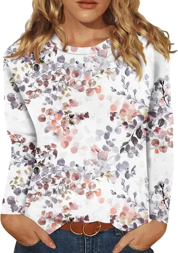 Vista 39 de Camisetas de manga larga para mujer, blusas elegantes y casuales con cuello redondo para mujer #00-Beige