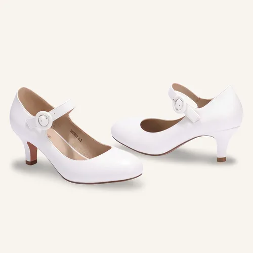 Vista 3 de IDIFU Jessy - Vestido Mary Jane para mujer, zapatos de tacón bajo para gatito, puntera redonda, cerrada, oficina, trabajo, boda