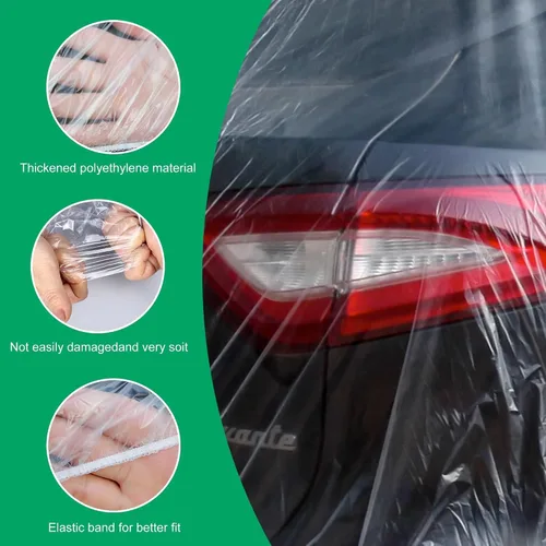 Vista 4 de Paquete de 4 fundas universales desechables para automóvil, funda de plástico impermeable para automóvil, funda universal para vehículo con banda