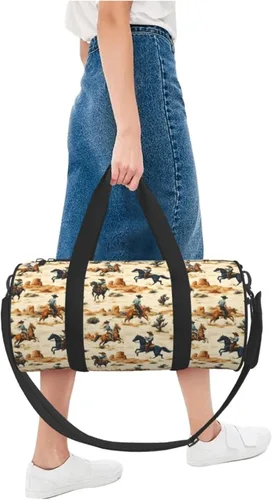 Vista 5 de Large Duffle Bag for Travel - Retro Western Cowboy B Print Gym Bag for Women Men, Travel Foldable Bags for Women Men with Zippered Multiple Pockets