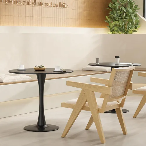 Vista 7 de Farini Mesa de comedor redonda pequeña para 2-4 personas, mesa de madera de 31.5 pulgadas con base de metal, mesa compacta de cocina y desayuno