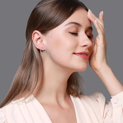 Vista 4 de Aretes de aro con cruz para mujer, plata de ley 925, con concha de abulón, regalos para mujeres y niñas