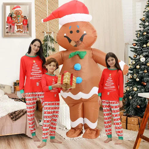Vista 3 de Disfraz de Navidad inflable de hombre de jengibre para adultos, divertido personaje de Navidad gigante para mujeres y hombres