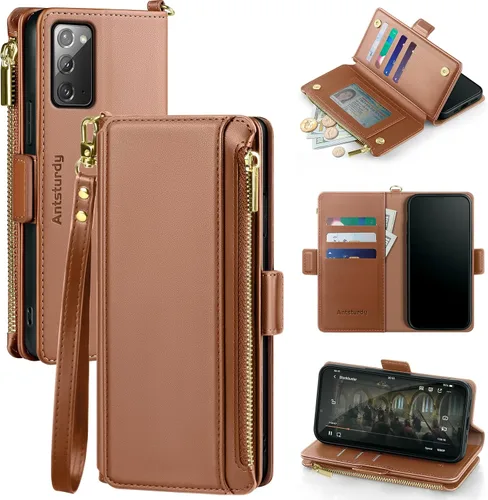 Vista 11 de Antsturdy Funda tipo cartera compatible con Samsung Galaxy Note 20 5G con tarjetero para mujeres y hombres, funda de teléfono con bloqueo RFID, piel