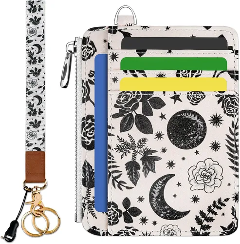 Vista 24 de Hancynir Cartera delgada para mujer con soporte para tarjetas de crédito RFID, pequeña mini funda para tarjetas con bolsillo frontal de PU, cartera