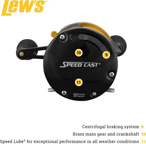 Vista 4 de Lew's Speed Cast 5.3:1 Carrete de fundición a mano derecha, negro/dorado