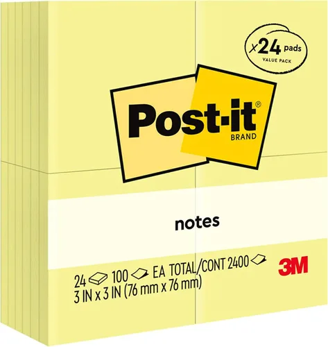 Vista 14 de Post-it Notas, 3 x 3 pulgadas, 24 blocs de notas adhesivas, 100 hojas por bloc, la icónica nota amarilla canaria, suministros escolares y productos