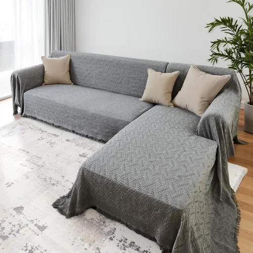 Vista 9 de Rose Home Fashion Fundas de sofá modular de jacquard geométrico para sofá seccional, 2 piezas lavables en forma de L, manta con borlas, protector
