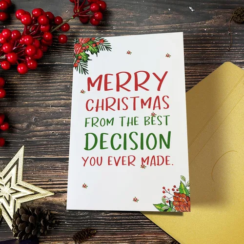 Vista 4 de Qiliji Tarjeta de Navidad romántica para él y ella, divertida tarjeta de Navidad para marido, esposa, novio y novia, regalo de tarjeta de Navidad