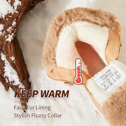 Vista 2 de Botas de nieve de invierno con forro de piel cálida para mujer, impermeables, botas de combate antideslizantes