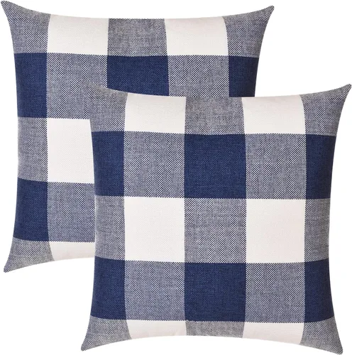 Vista 10 de Tosewever Juego de 2 fundas de almohada a cuadros de búfalo, fundas de almohada rústicas de granja, fundas de almohada de algodón y lino
