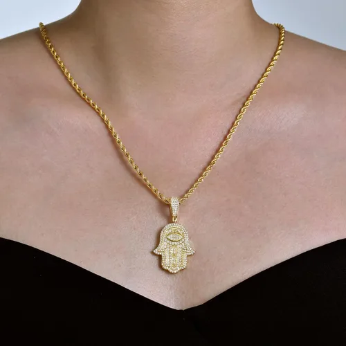 Vista 4 de Collar con colgante de mano Hamsa chapado en oro real de 18 quilates o blanco con dije de mano de Hamsa, protección de buena suerte, cadena