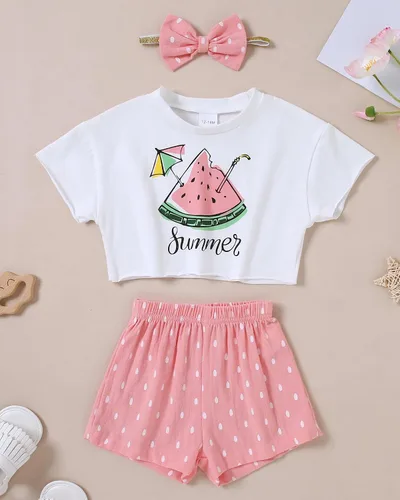 Vista 7 de YALLET Ropa de niña pequeña 2T 3T 4T 5T Niñas, manga corta impresión superior + pantalón 12, 18 24 meses, ropa de verano para bebé 1-5T