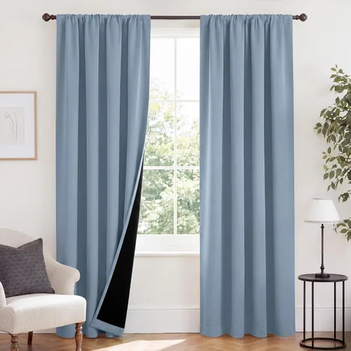 Vista 117 de NICETOWN Biscotti Beige 100% Cortinas opacas de 45" de largo para cocina, bolsillo con varilla para sótano completamente opaco, cortinas térmicas
