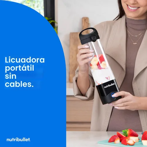 Vista 2 de NutriBullet Batidora portátil, sin cables, recipiente de 20oz, licuadora personal, recargable USB-C, negra, NBPB50100K