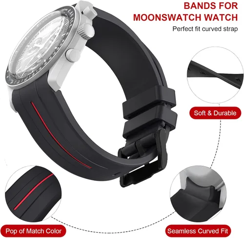 Vista 6 de Correas para reloj Moonswatch, correa compatible con Omega Swatch Moonswatch Speedmaster sin huecos, diseño curvado, correa de repuesto de silicona