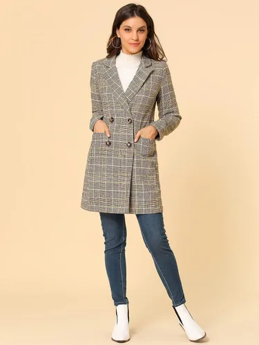 Vista 2 de Allegra K Gabardina de doble botonadura con solapa y muesca para mujer
