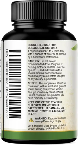 Vista 9 de Polvo de cáscara de psyllium de 2000 mg por porción, suplemento de fibra de psyllium extra fuerte, píldoras de fibra soluble natural, apoya