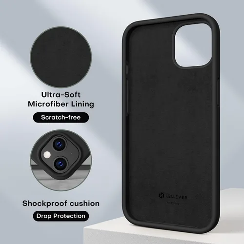 Vista 4 de CellEver Funda de silicona resistente para iPhone 13, protección militar contra caídas, protección elevada de pantalla y cámara, interior sin Negro