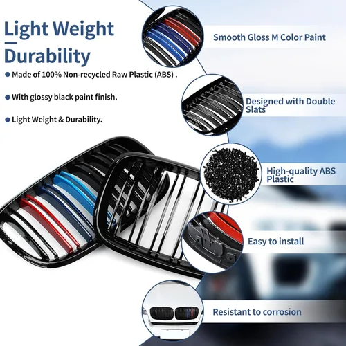 Vista 5 de X5 E70 - Rejilla de riñón de color negro brillante M para BMW X5 E70 X6 E71 2007-2014 (láminas dobles de color M)