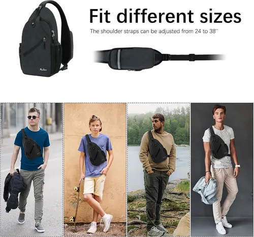 Vista 6 de MAYLISACC Mochila bandolera, bolsa cruzada de hombro para hombres y mujeres, mochila casual, bolsa de pecho para exteriores, Negro