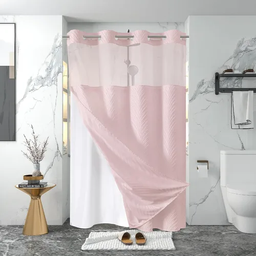 Vista 21 de eachope stall no Hook - Cortina de ducha mechonada con juego de forro a presión, forro interior de tela impermeable blanca, cortina de ducha