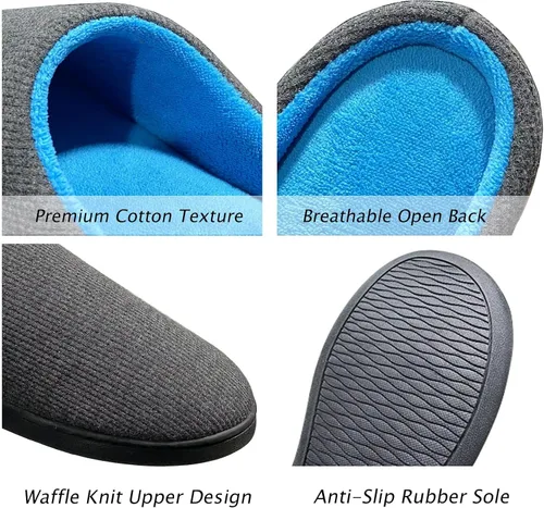 Vista 2 de Pantuflas de espuma viscoelástica para hombre, pantuflas de casa para hombre, cómodas y transpirables, textura de mezcla de algodón, forro