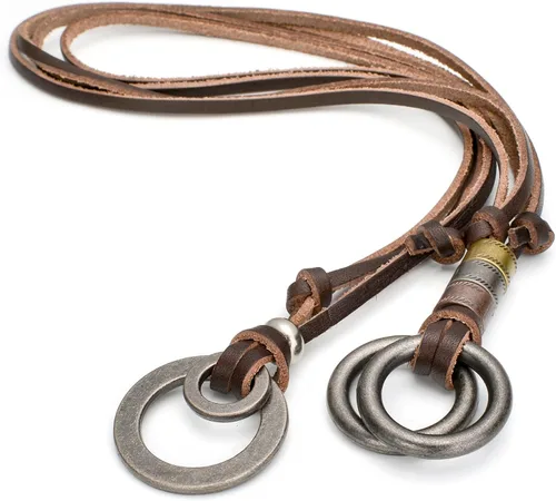 Vista 3 de FIBO STEEL Collar de aleación con colgante de vinatge para hombre, cadena de cuero ajustable