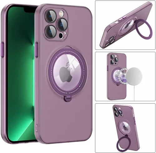 Vista 2 de Funda para iPhone 12, compatible con MagSafe, con protector de lente de cámara y kiskstnad ligera y translúcida mate, borde suave, a prueba
