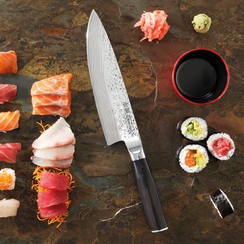 Vista 5 de Cuisine: pro Damashiro Emperor - Bloque para cuchillos (Shi, juego de 7 piezas) – Juego de cuchillos de acero japonés de primera calidad con vidrio