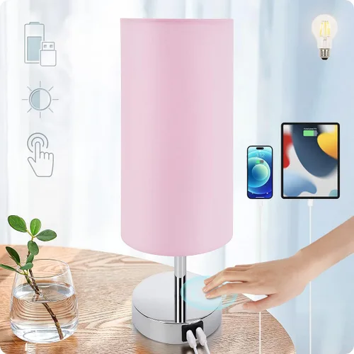 Vista 15 de Lámpara de escritorio Yarra-Decor con puerto USB, lámpara de mesa con control táctil de 3 niveles de brillo, lámpara de mesita redonda con pantalla