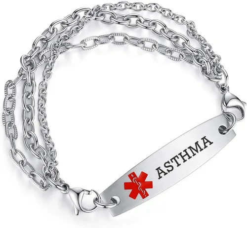 Vista 74 de Brazaletes de alerta médica ajustables de 7.5" a 9" para mujer/hombre, de acero inoxidable, intercambiables Cadena de bloque