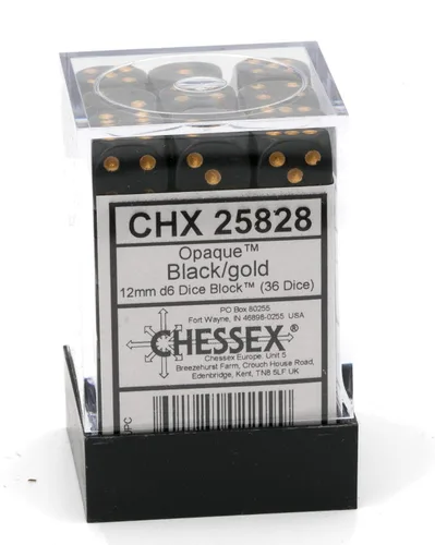 Vista 2 de Chessex CHX25828 Dice-Opaque: 36D6 Juego Negro/Oro