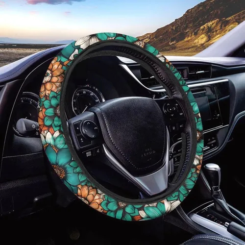 Vista 41 de FOR U DESIGNS Funda de volante con estampado de alpaca, antideslizante, suave, ajuste universal, protector de volante de automóvil de 15 pulgadas