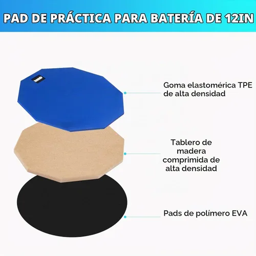 Vista 3 de Almohadilla de práctica de batería GrowDaily para tambor, almohadilla de tambor y baquetas de 12 pulgadas, con 2 pares/4 baquetas de arce 5A y bolsa