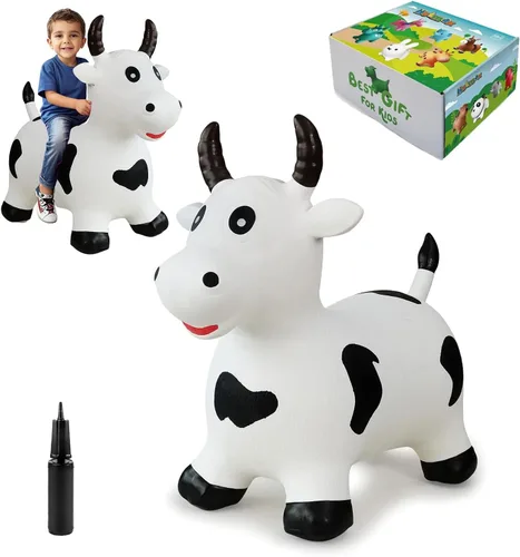 Vista 7 de HotMax Juguetes de Caballo Saltarín Toro Saltador, Saltador de Animal Inflable para Niños Pequeños o Niños, Juguetes de Granja de Salto Montables