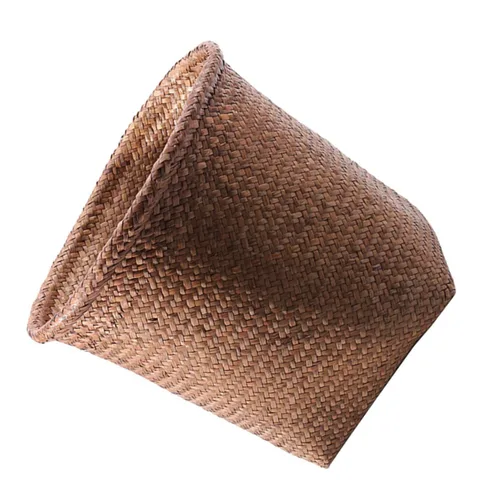 Vista 5 de Papelera de ratán tejida con paja, cesta de basura de oficina, diseño de paja natural, seguro y fácil de usar