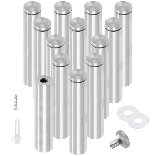 Vista 12 de Luomorgo 12 piezas tornillos separadores de acero inoxidable de 1" x 1", herrajes de montaje para letreros de pared, separadores de vidrio